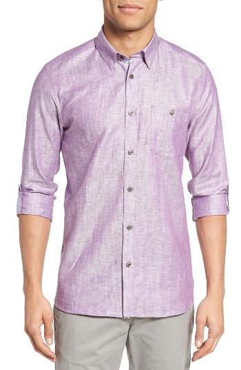Men's Ted Baker London Laavno Extra Trim Fit Linen Blend Sport Shirt (m) - Purple