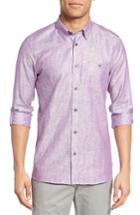 Men's Ted Baker London Laavno Extra Trim Fit Linen Blend Sport Shirt (m) - Purple