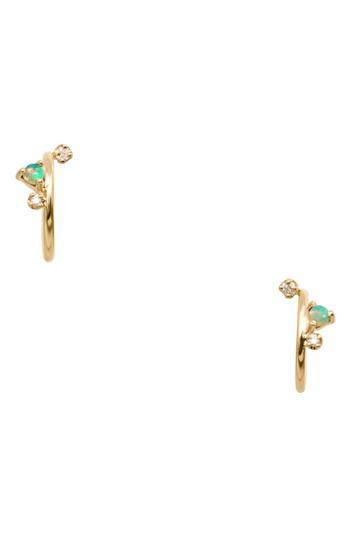 Women's Wwake Organic Mini Opal & Diamond Hoop Earrings