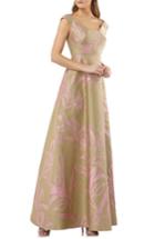 Women's Kay Unger Extended Sleeve Floral Jacquard Gown - Green