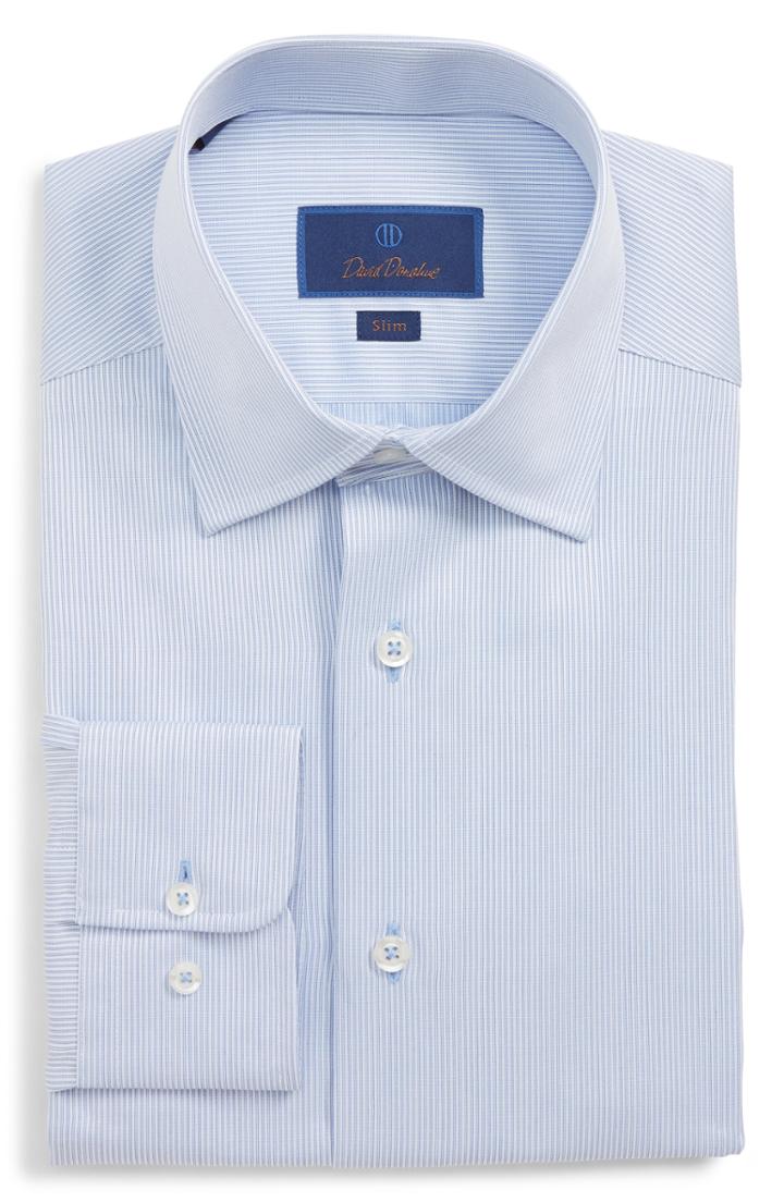 Men's David Donahue Slim Fit Stripe Dress Shirt .5 - 34/35 - Blue