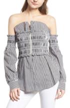 Women's Trouve Stripe Smocked Corset Shirt, Size - Black