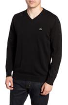 Men's Lacoste Regular Fit V-neck Sweater (xl) - Black