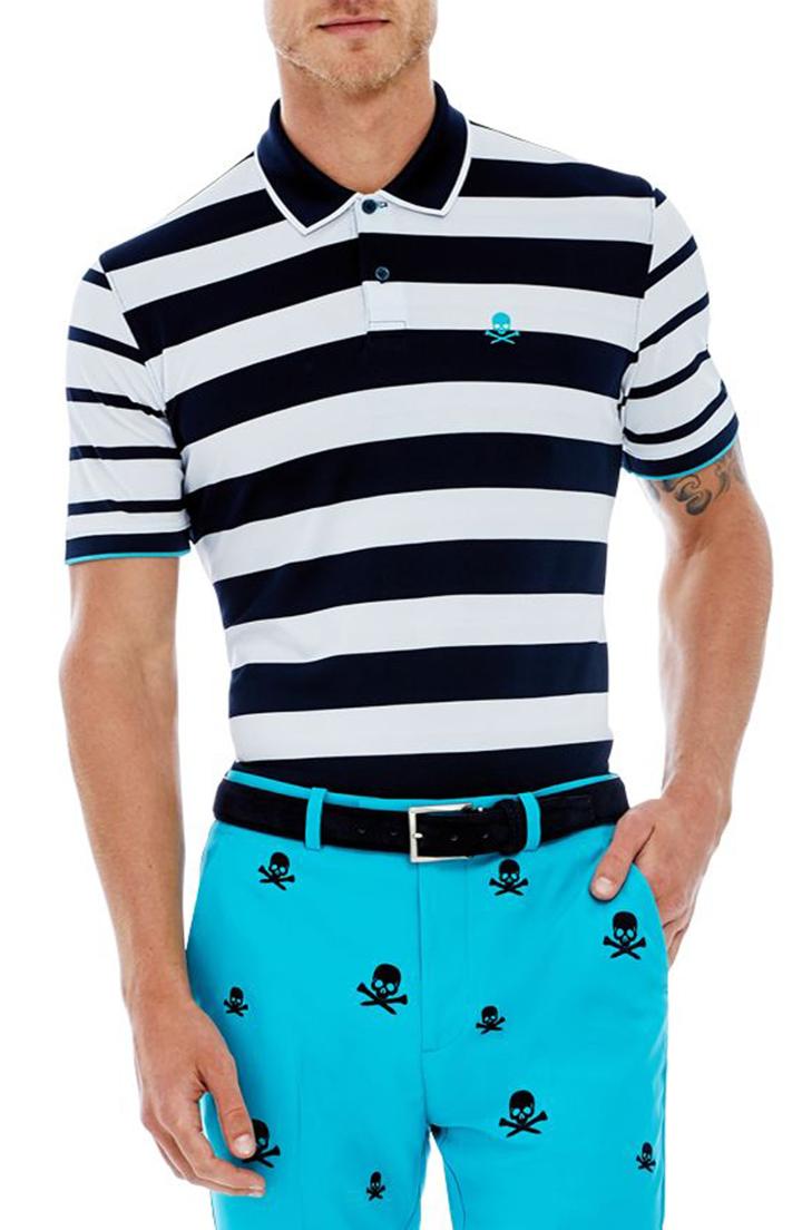 Men's G/fore Skull Stripe Polo - Grey