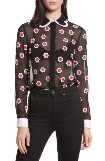 Women's Alice + Olivia Willa Print Sheer Blouse - Black