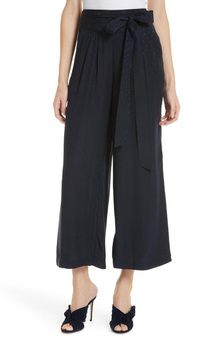 Women's Rebecca Taylor Silk Jacquard Tie Waist Pants - Blue