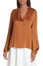 Women's Vince Tie Neck Silk Popover Blouse - Orange