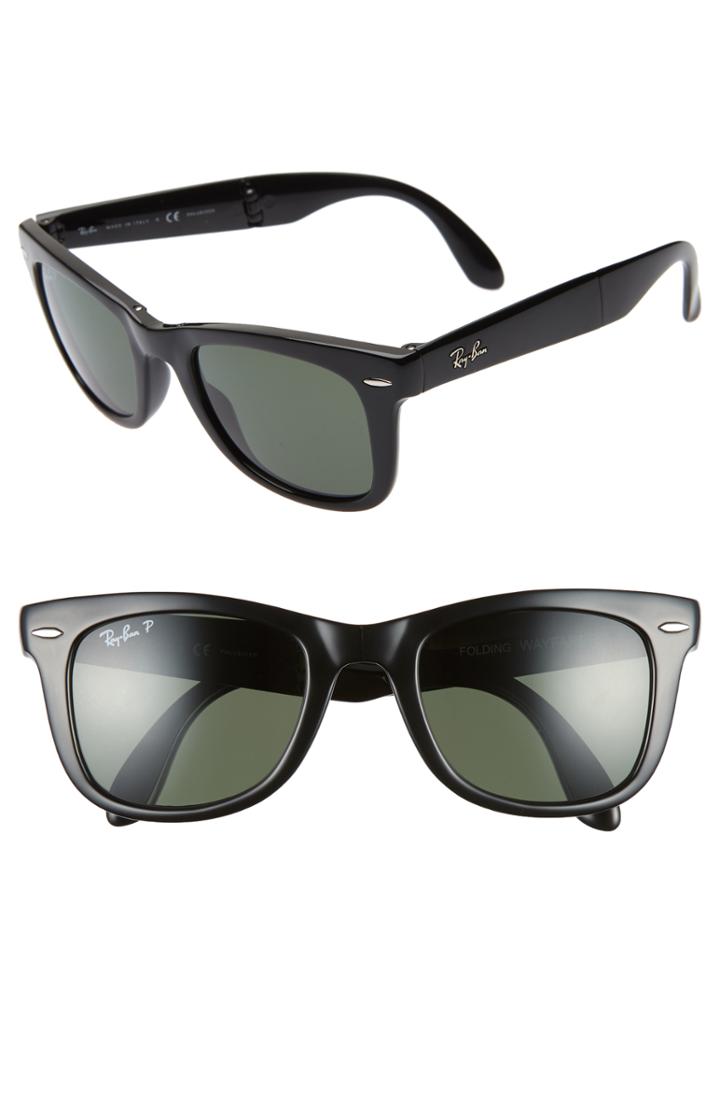 Women's Ray-ban 50mm Wayfarer Polarized Folding Sunglasses - Black/ Green Solid