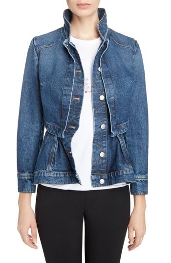 Women's Alexander Mcqueen Peplum Denim Jacket Us / 38 It - Blue