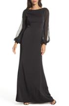 Women's La Femme Beaded Bubble Sleeve Gown