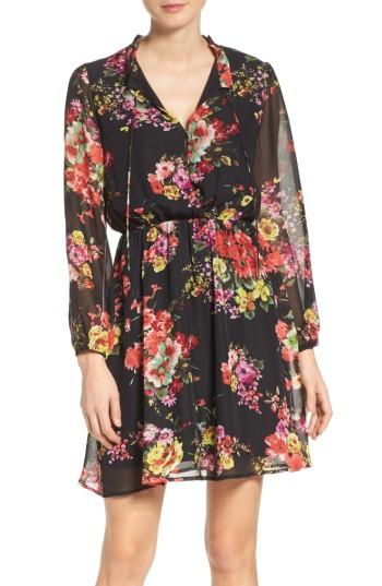 Women's Fraiche By J Floral Chiffon A-line Dress - Black