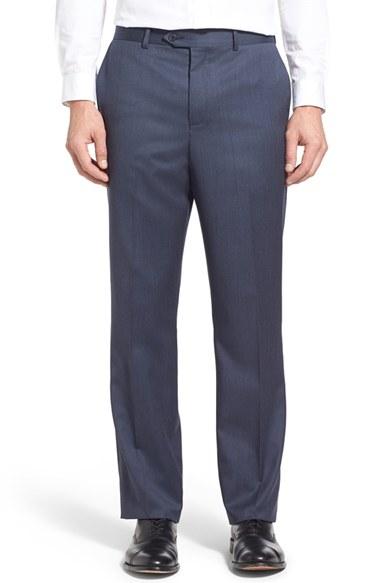 Men's John W. Nordstrom Flat Front Solid Wool Trousers - Blue