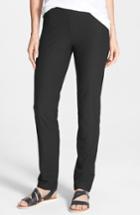 Petite Women's Eileen Fisher Straight Yoke Slim Crepe Knit Pants P - Black