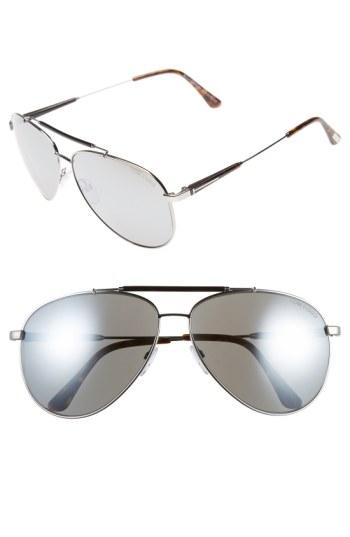Men's Tom Ford 'rick' 62mm Aviator Sunglasses - Ruthenium/ Black/ Green Mirror