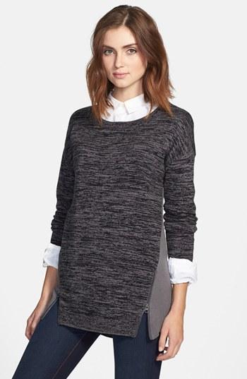 Halogen Zip Detail Long Sleeve High/low Sweater Grey/ Black