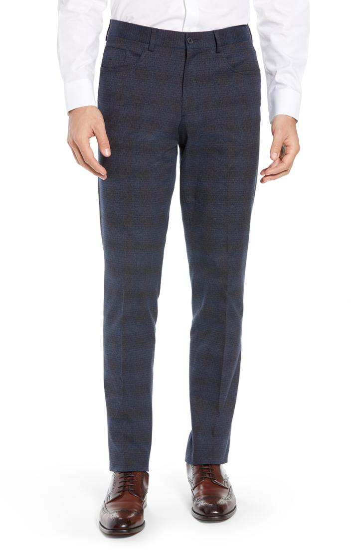 Men's Nordstrom Men's Shop Trim Fit Plaid Trousers X 34 - Blue