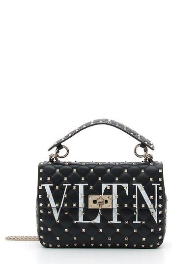 Valentino Garavani Vltn Logo Candystud Lambskin Top Handle Satchel - Black