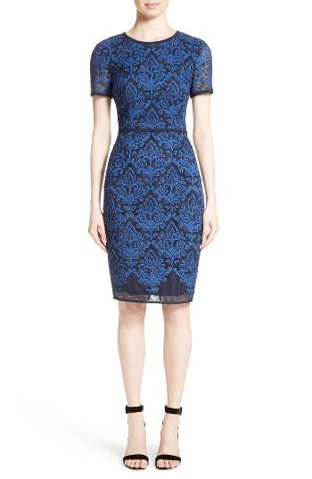 Women's St. John Collection Kamala Embroidered Mesh Dress - Blue