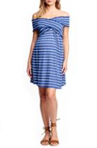 Women's Maternal America Off The Shoulder Ribbed Maternity Dress - Blue