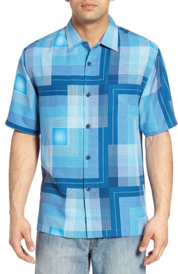 Men's Tomy Bahama Greek Grid Fit Silk Camp Shirt