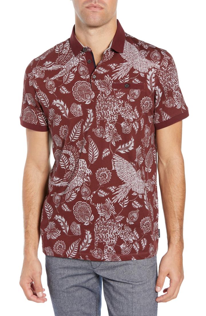 Men's Ted Baker London Slim Fit Exotic Botanical Print Polo (s) - Red