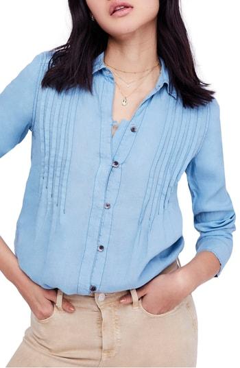 Women's Free People Breezy Mornings Linen Shirt - Blue