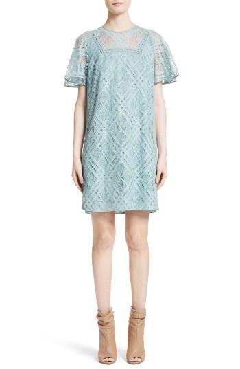 Women's Burberry Keri Floral Check Lace Dress - Blue