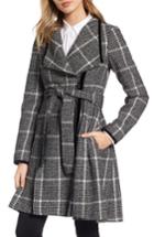 Women's Guess Velvet Trim Plaid Tweed Coat - Black