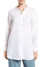 Women's Eileen Fisher Organic Linen Mandarin Collar Shirt, Size - White