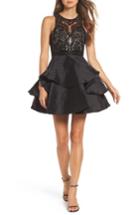 Women's Sean Collection Lace Bodice Tiered Mikado Fit & Flare Dress