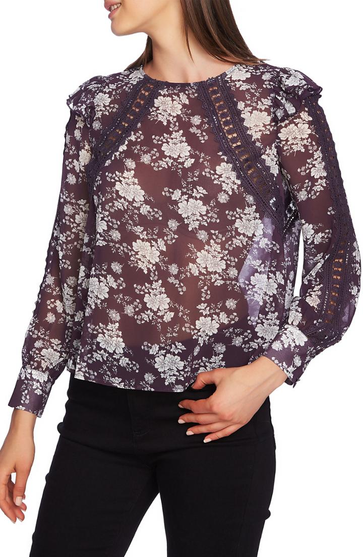 Women's 1.state Forest Lace & Chiffon Top, Size - Purple