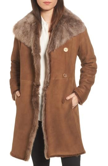 Women's Hiso Moon Clean Genuine Toscana Shearling Coat - Brown