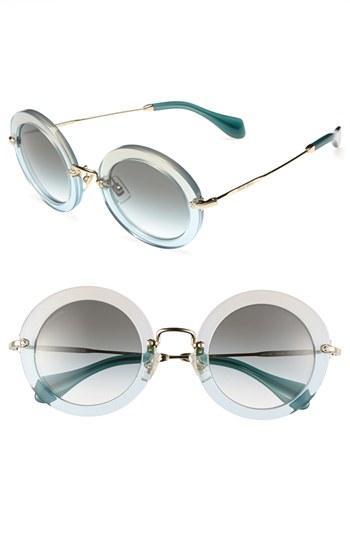 Miu Miu Round Retro Sunglasses Turquoise