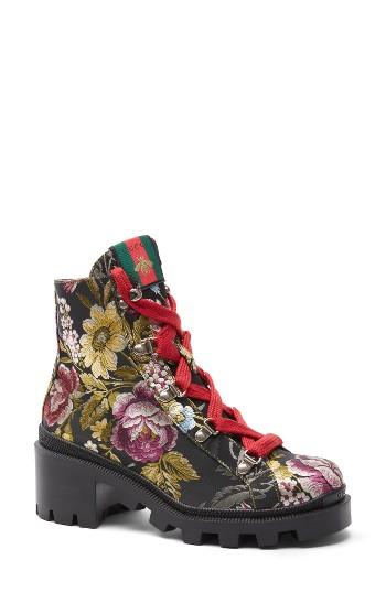 Women's Gucci Trip Lug Sole Combat Boot Us / 40eu - Black