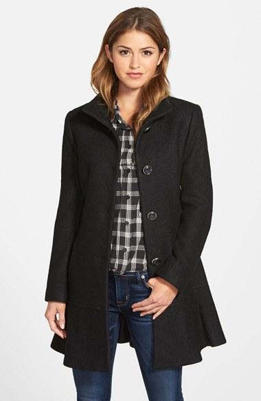 Women's Kensie Single Breasted Ruffle Hem Coat