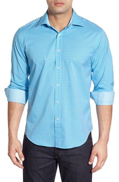 Men's Bugatchi Classic Fit Check Sport Shirt - Blue/green