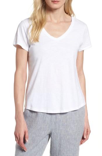 Women's Eileen Fisher V-neck Organic Cotton Tee, Size - White