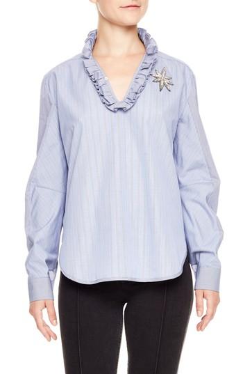 Women's Sandro Ruffle Neck Mix Pattern Blouse