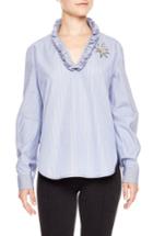 Women's Sandro Ruffle Neck Mix Pattern Blouse