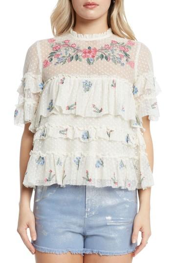 Women's Willow & Clay Ruffle Mesh Top - Ivory