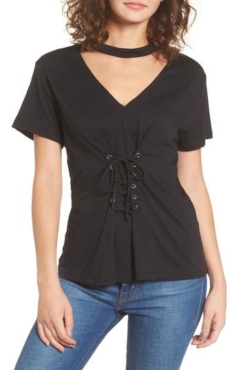 Women's Gigi Lace Up Choker Tee - Black