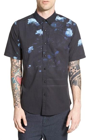 Men's Ezekiel 'blackout' Trim Fit Short Sleeve Print Woven Shirt