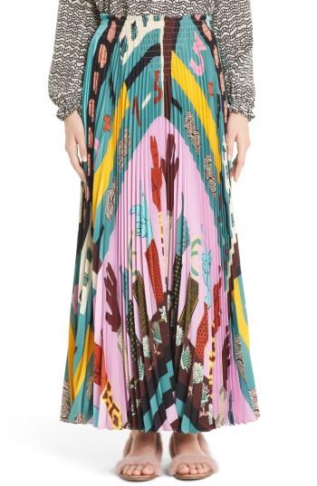 Women's Valentino Counting Print Plisse Crepe De Chine Midi Skirt