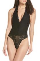 Women's Astr The Label Plunge Neck Lace Bodysuit - Black