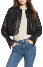 Women's Topshop Boutique Crop Leather Jacket Us (fits Like 0) - Black