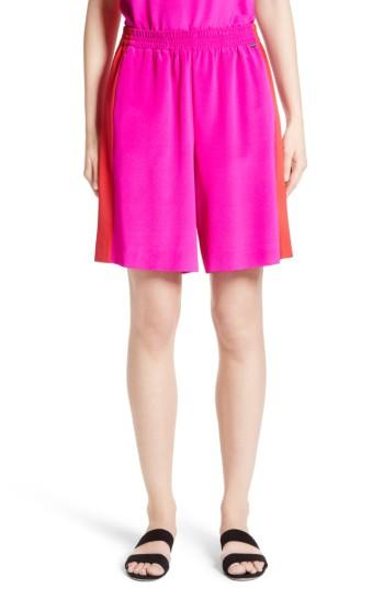 Women's St. John Collection Silk Crepe De Chine Contrast Side Shorts - Pink