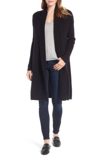 Women's Halogen Long Ribbed Cashmere Cardigan /x-large - Black