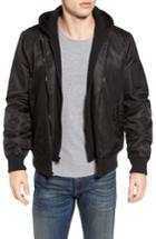 Men's Black Rivet Water Resistant Hooded Satin Flight Jacket, Size - Black