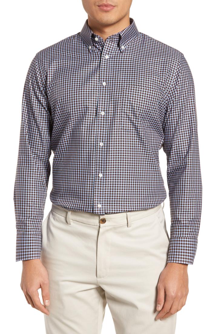 Men's Nordstrom Men's Shop Trim Fit Non-iron Gingham Dress Shirt .5 - 34/35 - Brown