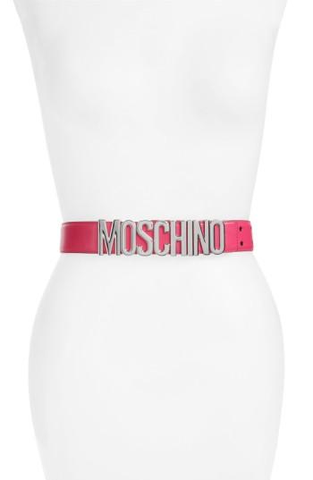 Women's Moschino Logo Plate Leather Belt - Violet